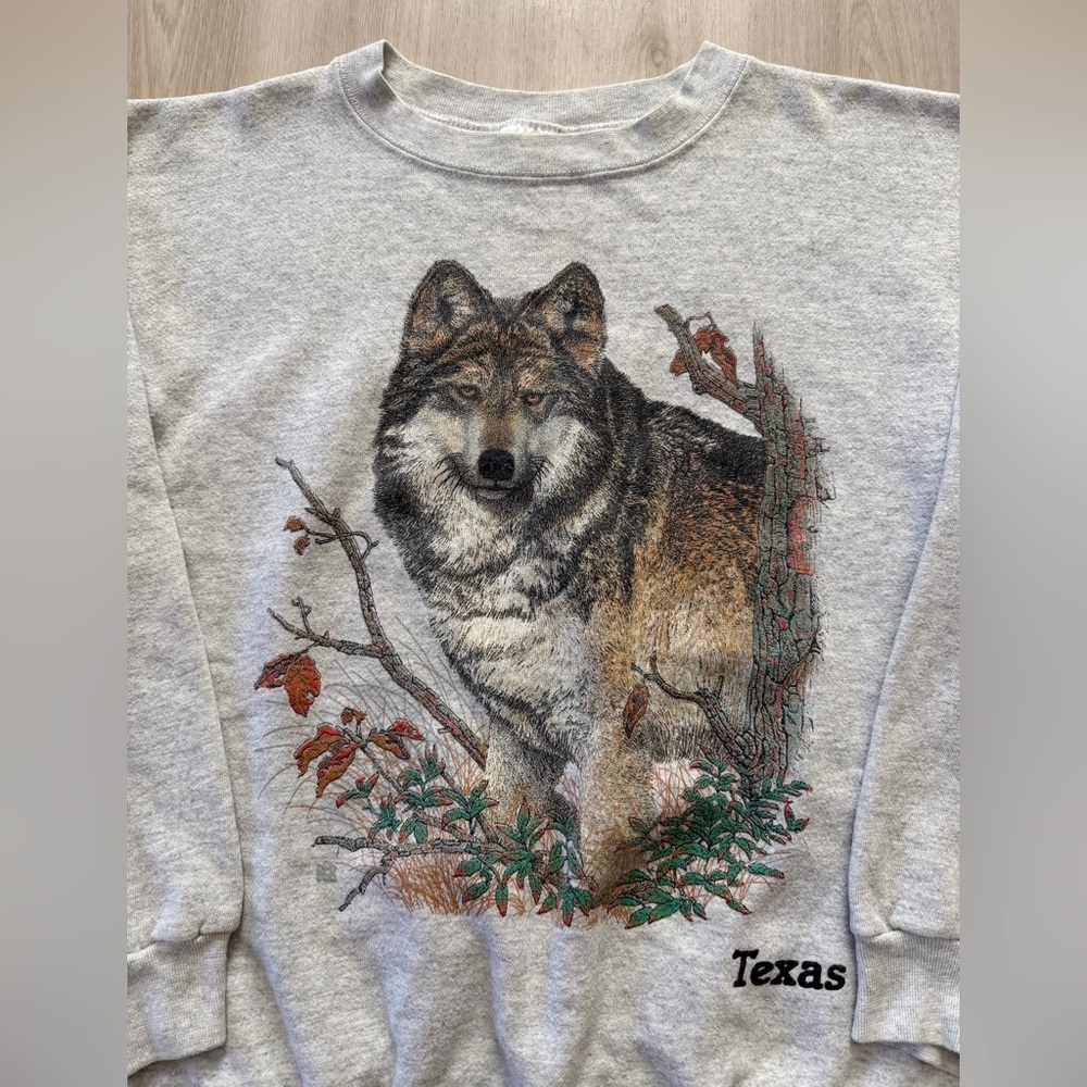 Vintage 90s Texas Gray Wolf Graphic Sweater Sz XL Nature Outdoors - Picture 2 of 6